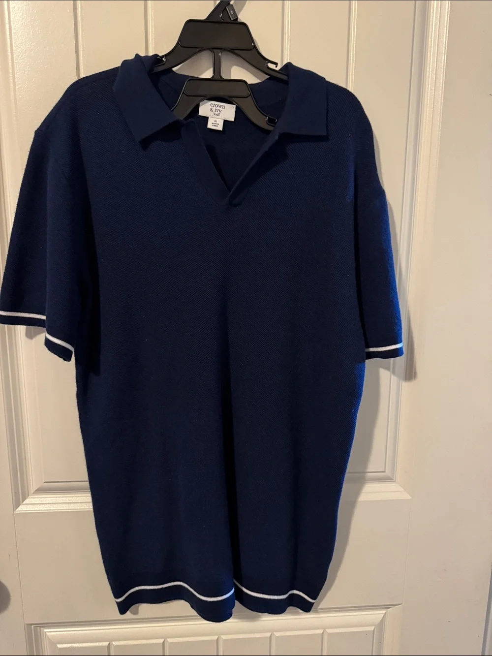 crown & ivy Navy Polo with White Stripe Trim